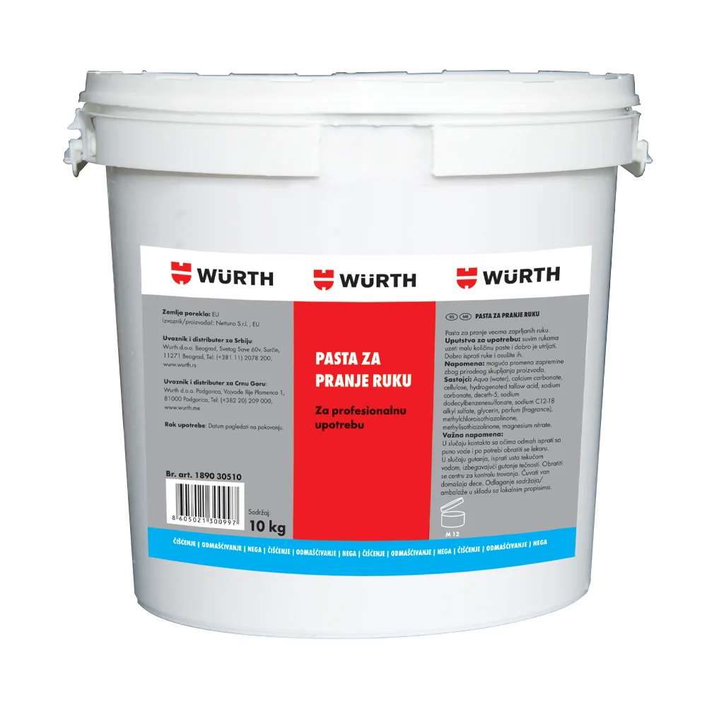 WURTH PASTA ZA PRANJE RUKU 10kg W189030510 – Rastvorljivost u vodi Da