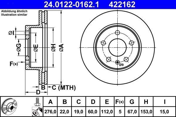 ATE DISK PREDNjI VITO SV 276mm 422162 – Znak za izvrš. proveru E1 90R-02C0115/0184